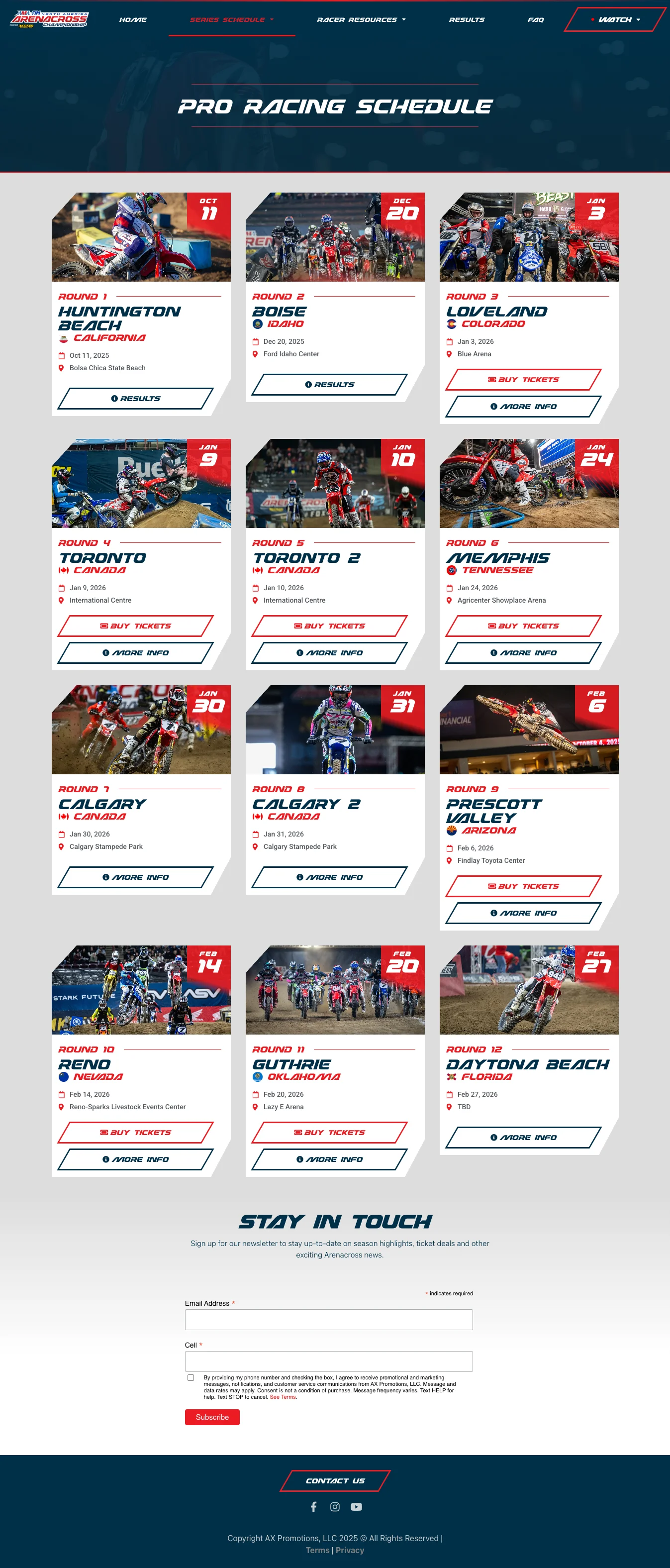 Arenacross schedule page